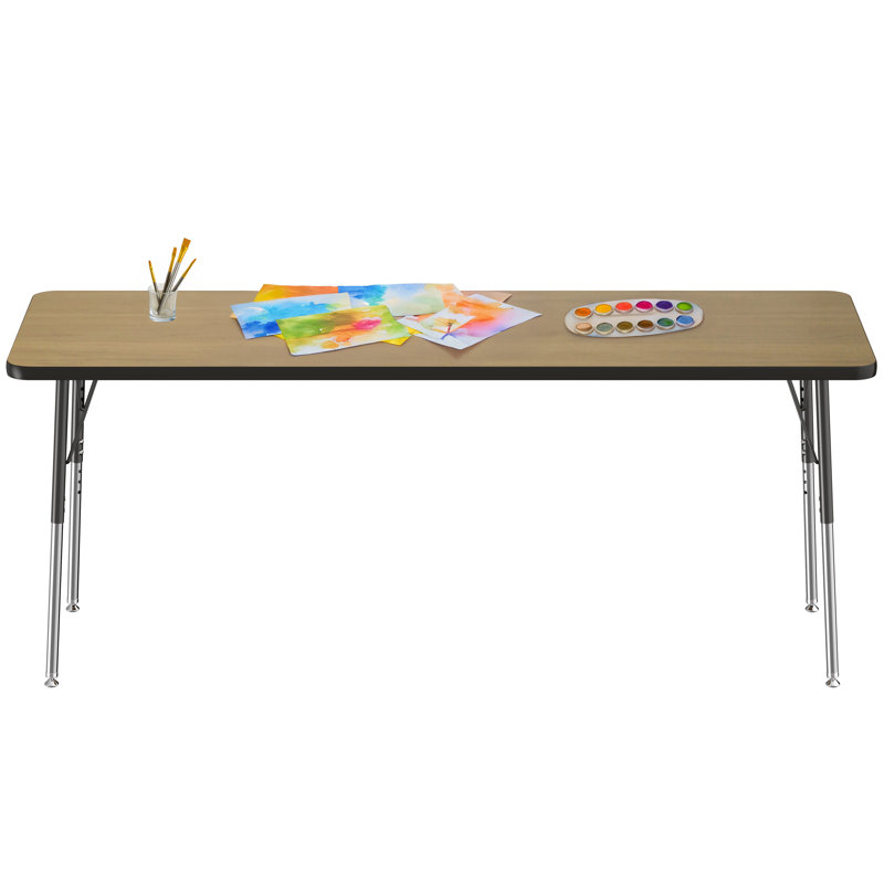 Rectangle T-Mould Adjustable Height Activity Table, 30" x 48", Pasadena Oak/Black, Standard Swivel Glide