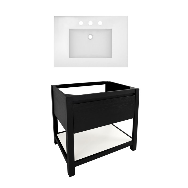 Solace 30.5" Single Bathroom Vanity Set, Pearl, Pearl, Midnight Oak