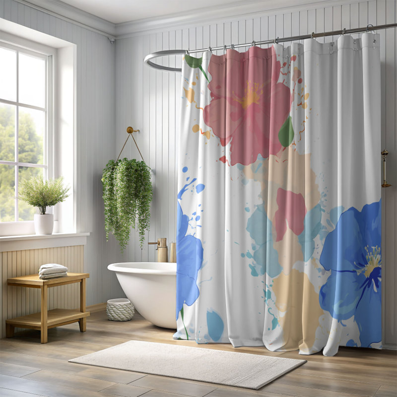 Rideau de douche 1 pièce Blue Meadow Flowers, H 74 po x l 71 po