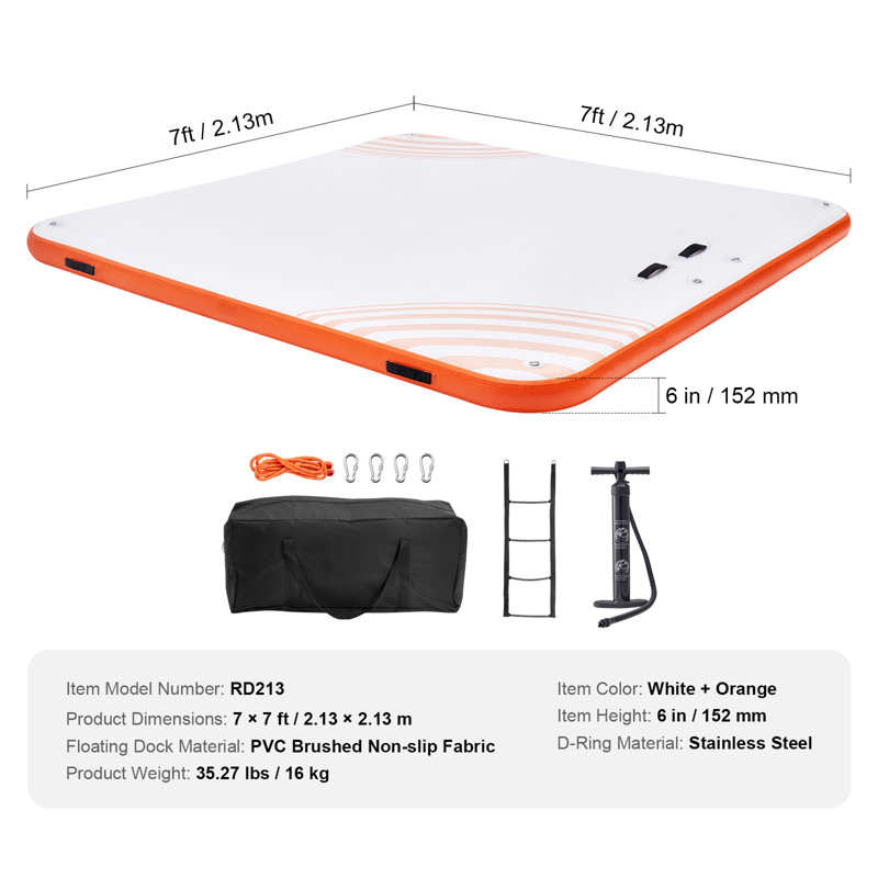 Plateforme de quai gonflable 7 x 7 pi, tapis de quai flottant antidérapant