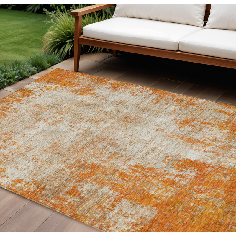 Tapis intérieur lavable abstrait orange et ivoire 9 pi x 12 pi