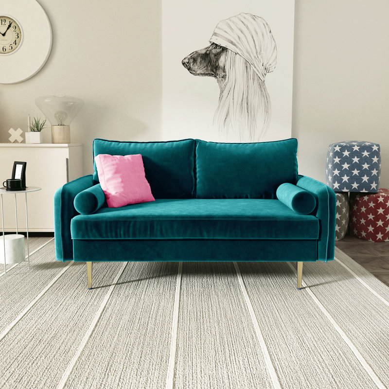 Bombalier 57.9'' Velvet Loveseat, Teal Blue