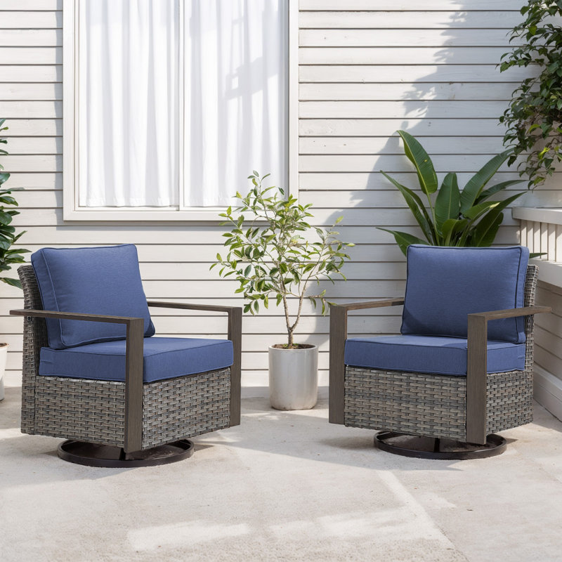 Chaise berçante d'extérieur Kelyse, Structure grise / coussin bleu