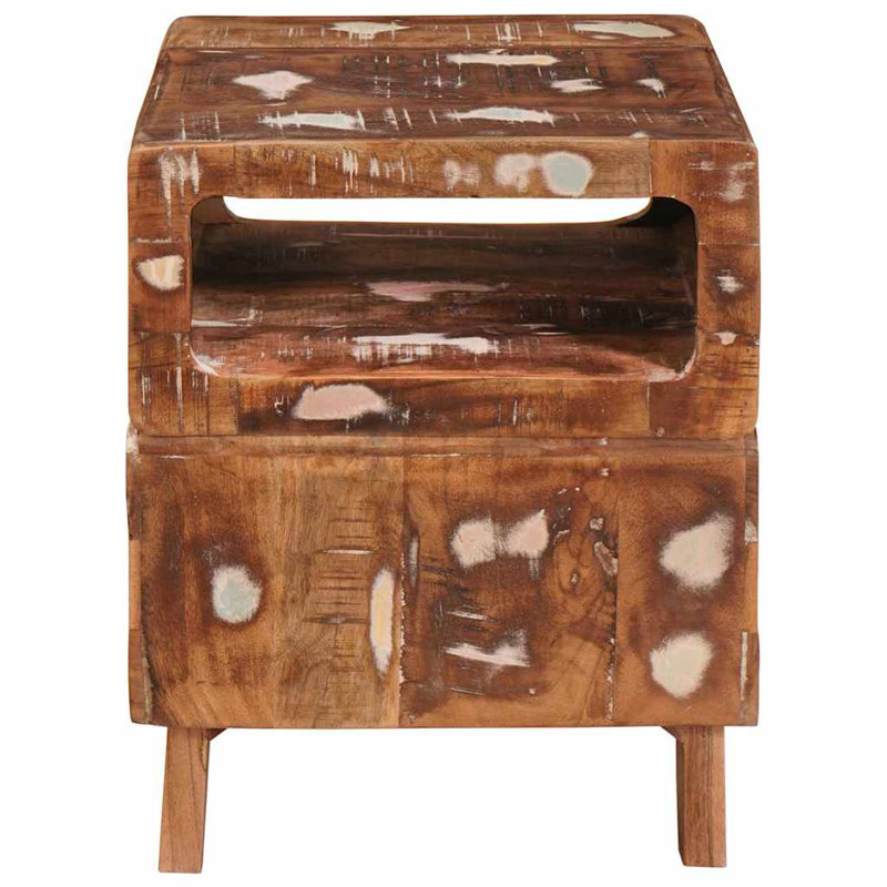 Solid Wood End Table, Distressed Brown