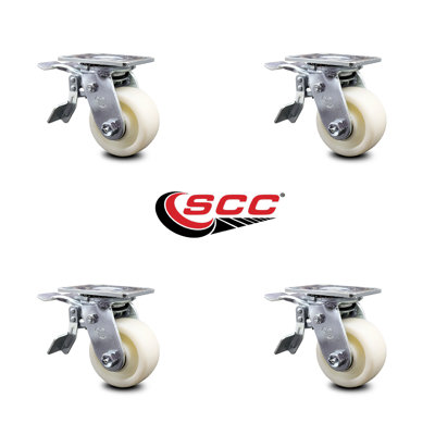 4 Inch Nylon Caster Set with Ball Bearings and Total Lock Brakes Service Caster