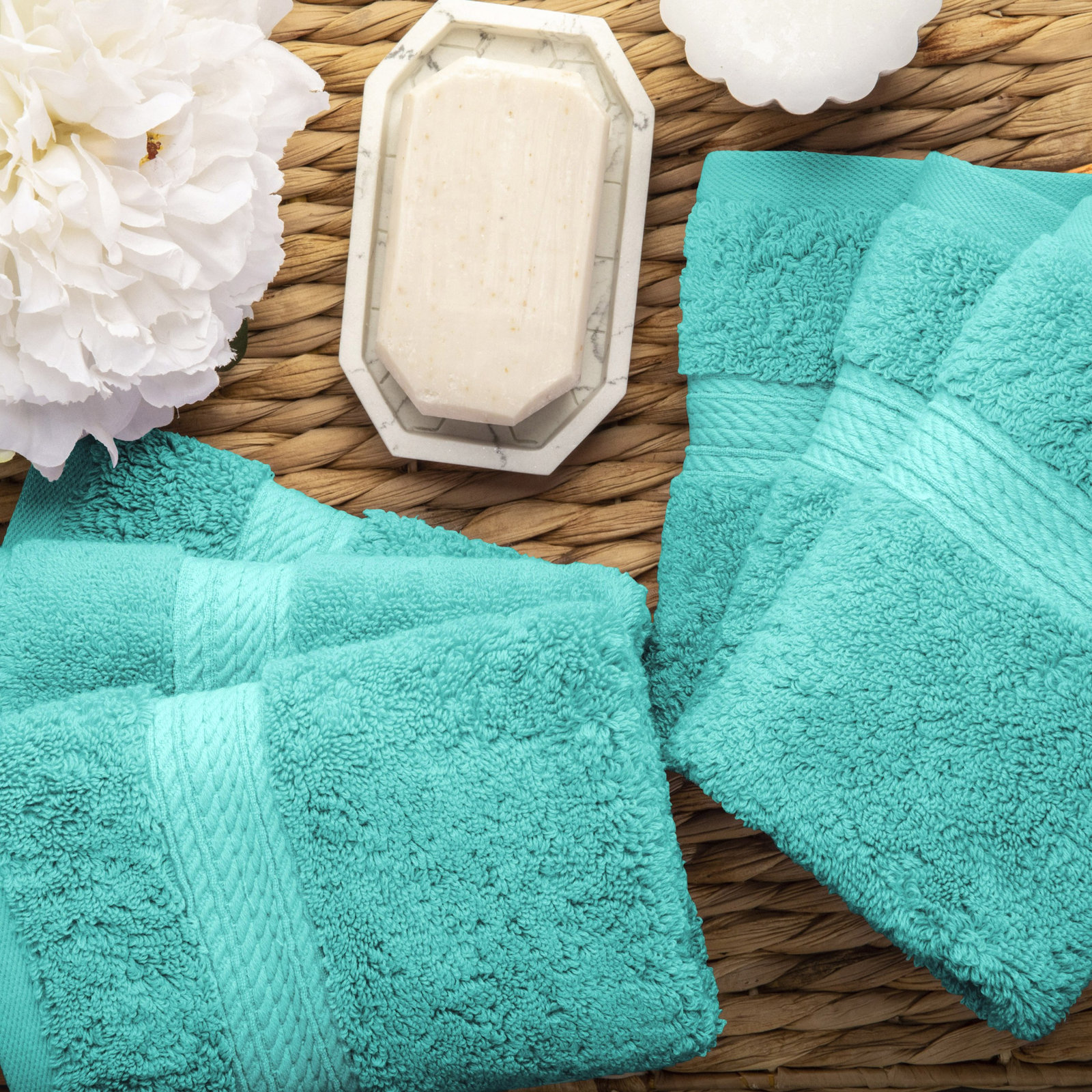 Egyptian Cotton Washcloth Set, Turquoise, Washcloth - 6 Pack