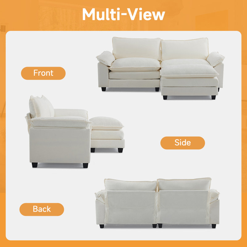 85.4 In'' Multi-Layer Cushion Loveseats With Ottoman, Beige Chenille
