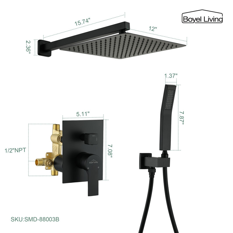 Matte Black Dual Shower Head with Handheld and Rain Spray