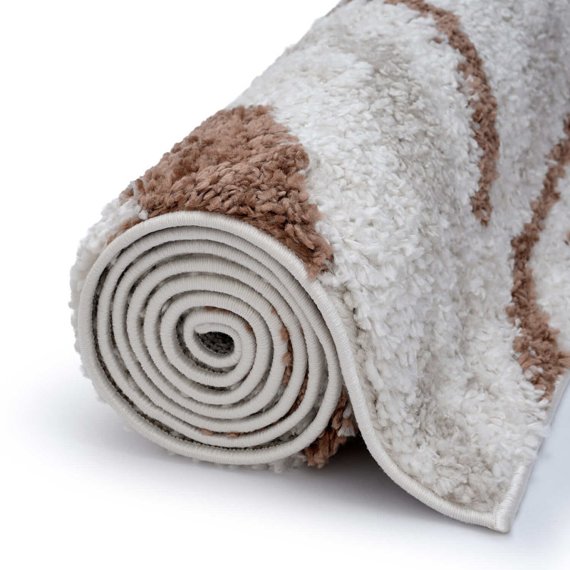 Moodi Modern Shaggy Area Rug Abstract Brushstroke Line Design, Rectangle 160 x 230 cm, Off-White Beige/Terra