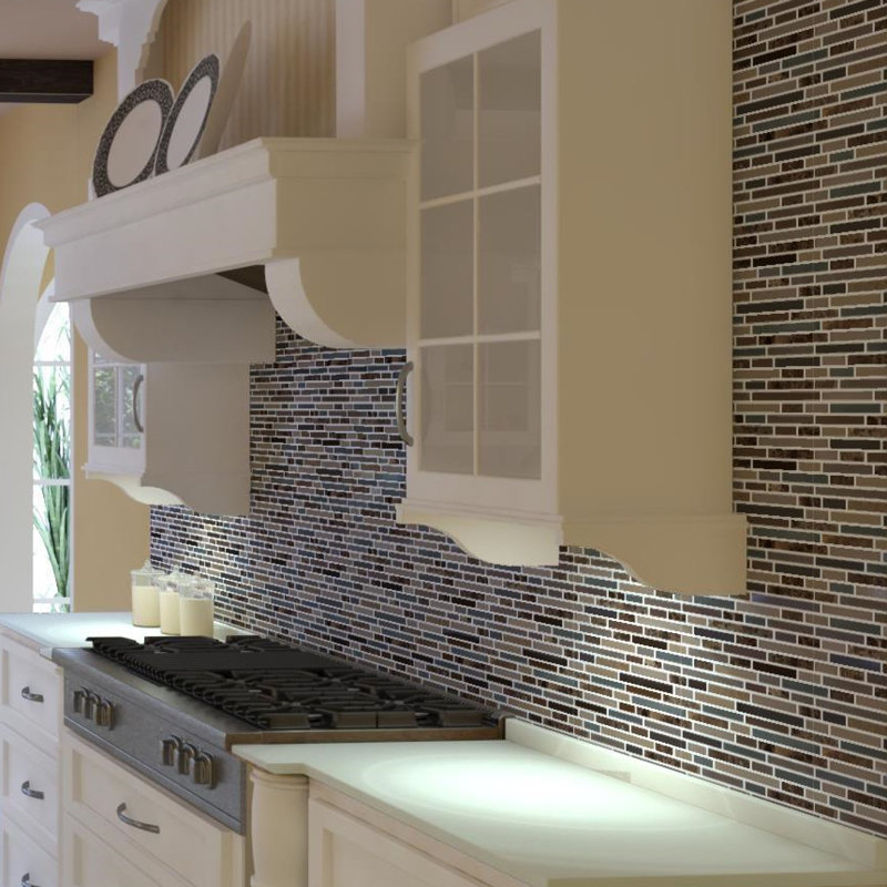 Viva Linda Mixed Linear Glass & Stone Tile Mosaic Sheet, Rich Earth blend
