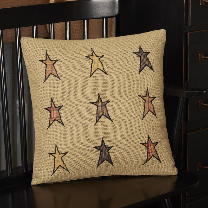 16" Tan Burlap Cotton Star Applique Pillow Set