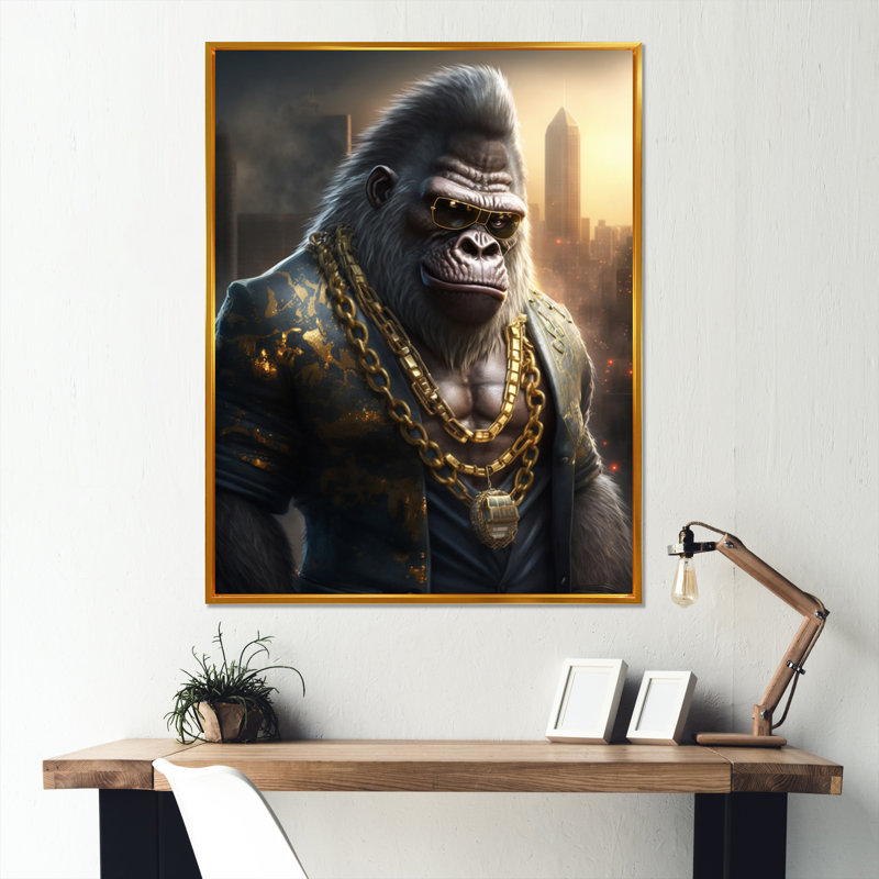 «Gangster Gorilla I», reproduction encadrée sur toile, L 30 po x H 40 po, Or