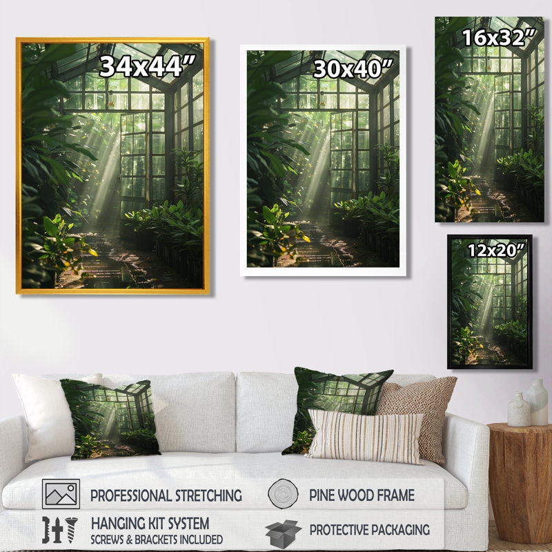 Green Greenhouse Serenity Sanctuary - Art mural de serre, Toile tendue, H 34 po x l 44 po