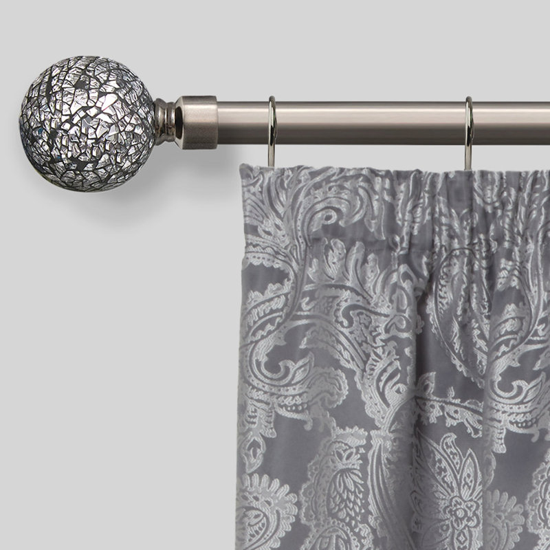 Abrahamson Antique Brass Adjustable 160cm to 300cm 2cm Single Curtain Pole, Black Silk, 1.6 - 3m