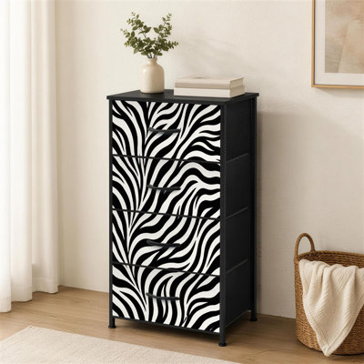 Petite commode à 4 tiroirs pour chambre à coucher à motif zébré noir et blanc