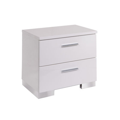 2 Drawers Nightstand With Legs, White Gleaming Feature For Bedroom Legs In Glossy