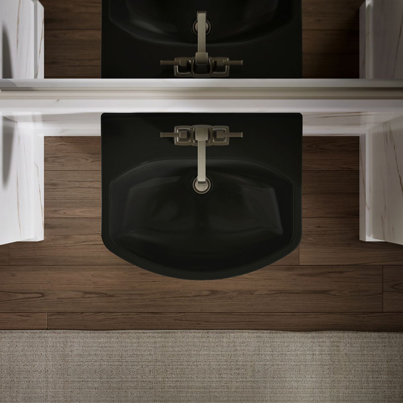 Cimarron® Vitreous China 23" Pedestal Bathroom Sink with Overflow, Black Black, 4" Centerset
