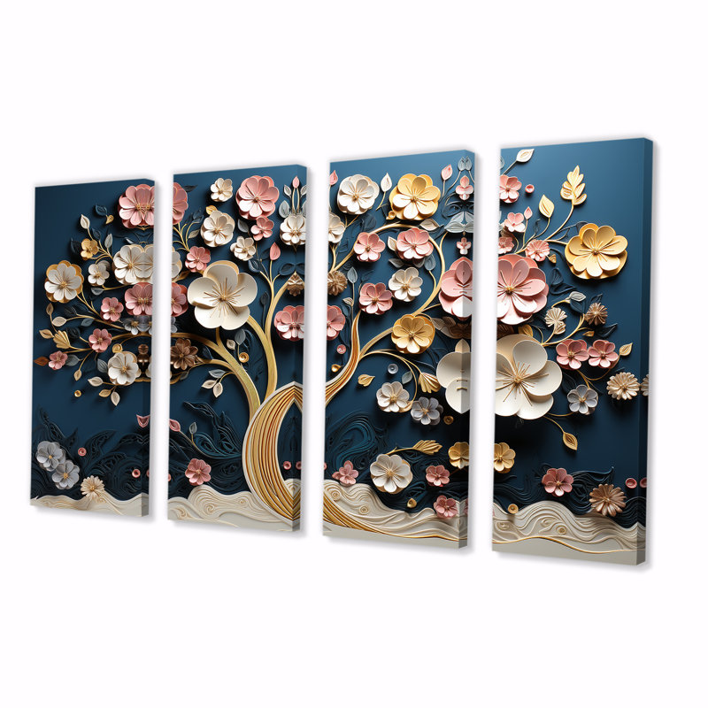 Orchidée rose et bleue, ensemble de 4 pièces d'art mural Garden of Branches, H 28 po x l 48 po
