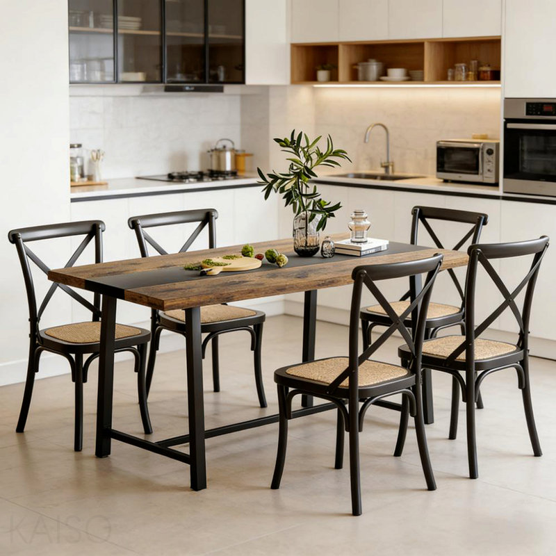 Longue table de salle à manger, table de cuisine avec grand plateau et pieds en acier, pour votre maison
