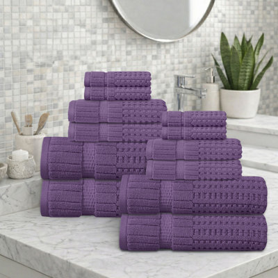 Ensemble de serviettes 12 pièces Willow - 100% coton peigné, qualité supérieure 630 g / m², mauve, ultra-doux et très absorbant (ensemble de 4 serviettes de bain, 4 essuie-mains, 4 serviettes de toilette)