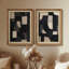 Ensemble de 2 reproductions d'art moderne encadrées sur fond noir et beige à motif géométrique moderne 26 po x 36 po-837638108