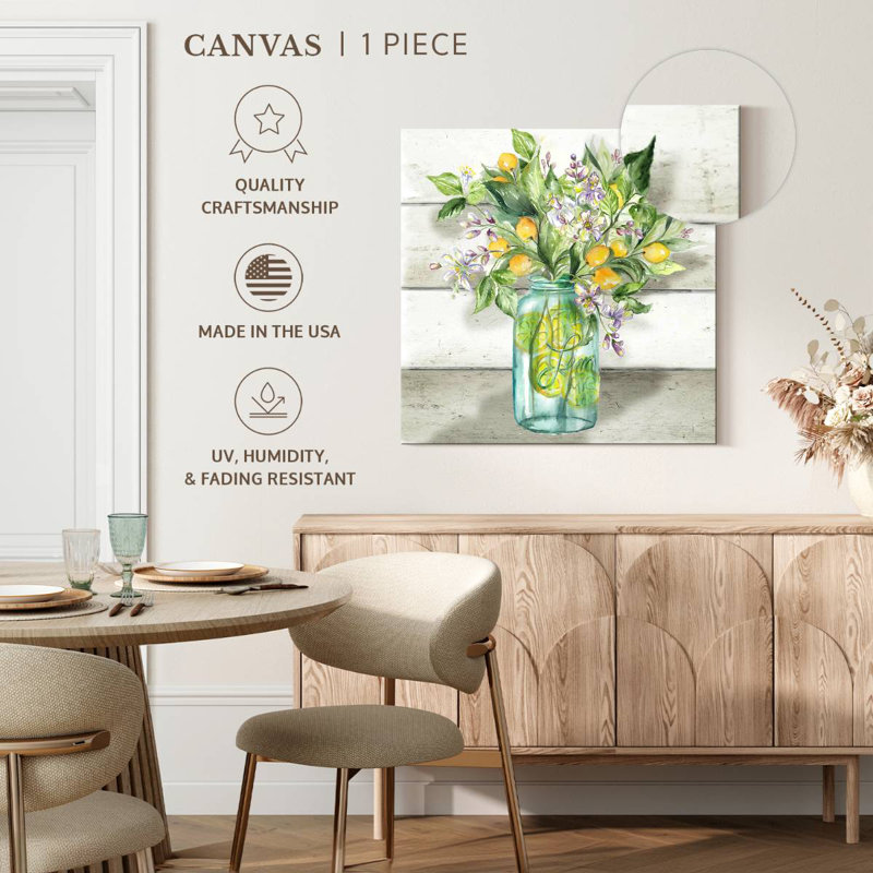 Yarlin, aquarelle, citrons, pot Mason, Shiplap, H 16 po x l 16 po