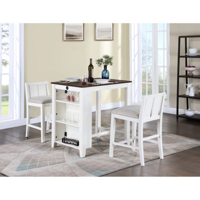 Table de salle à manger à hauteur de comptoir et 2 chaises, 36 po blanc. Rangement de tablette. Rechargement. Espace efficace. Table: l 36 po x P 28 po x H 35,5 po. Chaise: l 20 po x P 21 po x H 33 po. Hauteur du dossier de 8 po. Housse de couleur crème avec tablettes