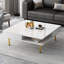 Table basse carrée ultra brillante avec 4 pieds dorés et 2 petits tiroirs, table centrale carrée à 2 niveaux pour le salon, blanc