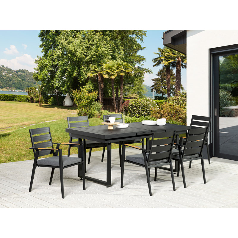 Kwmaine 6 - Person Patio Dining Set with Extendable Rectangular Table , Cushions Included