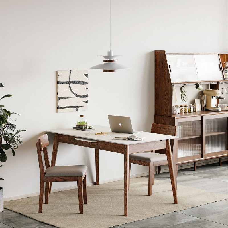 Versatile Dining Table With White Slate: Solid Oak, 1.2 - 1.5M, Fits 6 8 People, Modern Style Wood Table, 1.5M Extendable, Walnut Color, Slate, Design