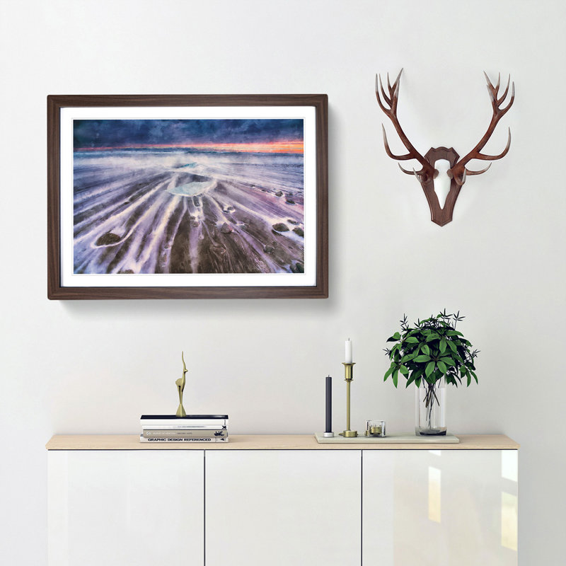 Beach in Iceland - Picture Frame Painting Print, 50cm H x 33cm W x 2cm D, Walnut