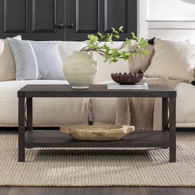 Table basse Farmhouse, design industriel, tablette inférieure, gris sable