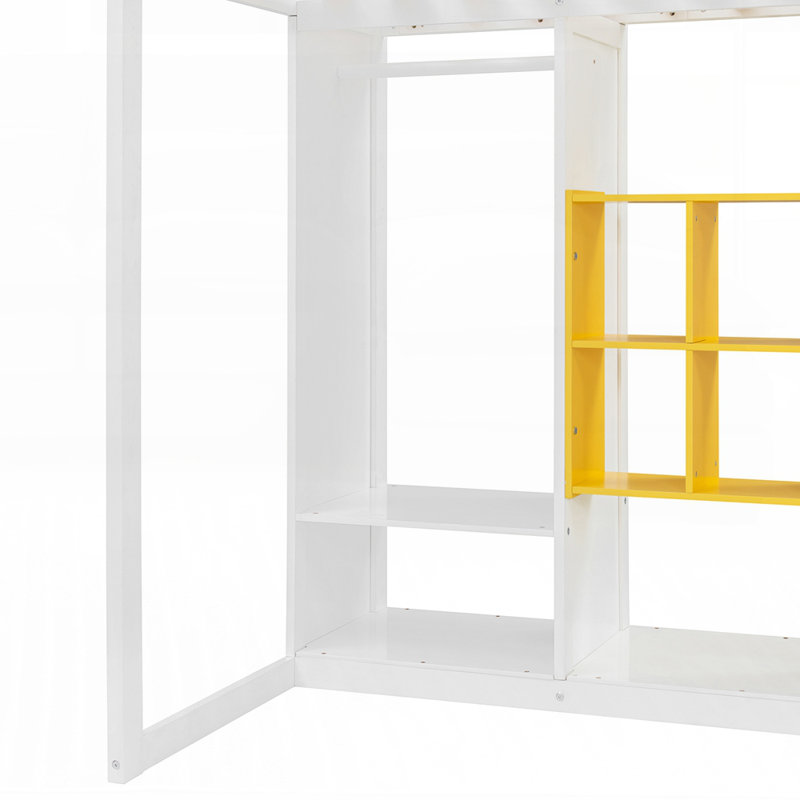Lit mezzanine en bois avec tablettes et armoire intégrées pour une utilisation optimale de l'espace et du rangement