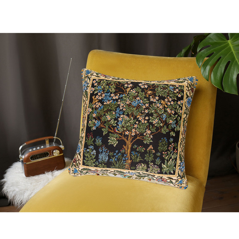 William Morris Tree of Life Embroidered Cotton Square Pillow