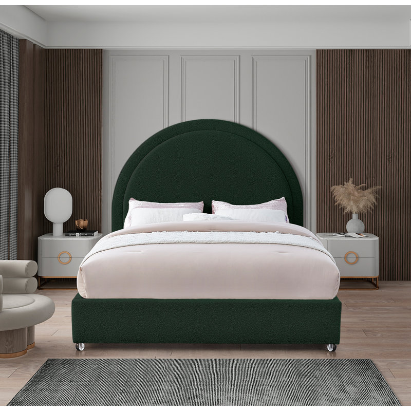 Lit plateforme tapissier Milo, Double, Tissu bouclé vert