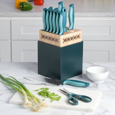 Knife Set, Astercook 14 Pcs Kitchen Knife Set, Knife Set with Built-in  Sharpener Block, Dishwasher Safe, Teal