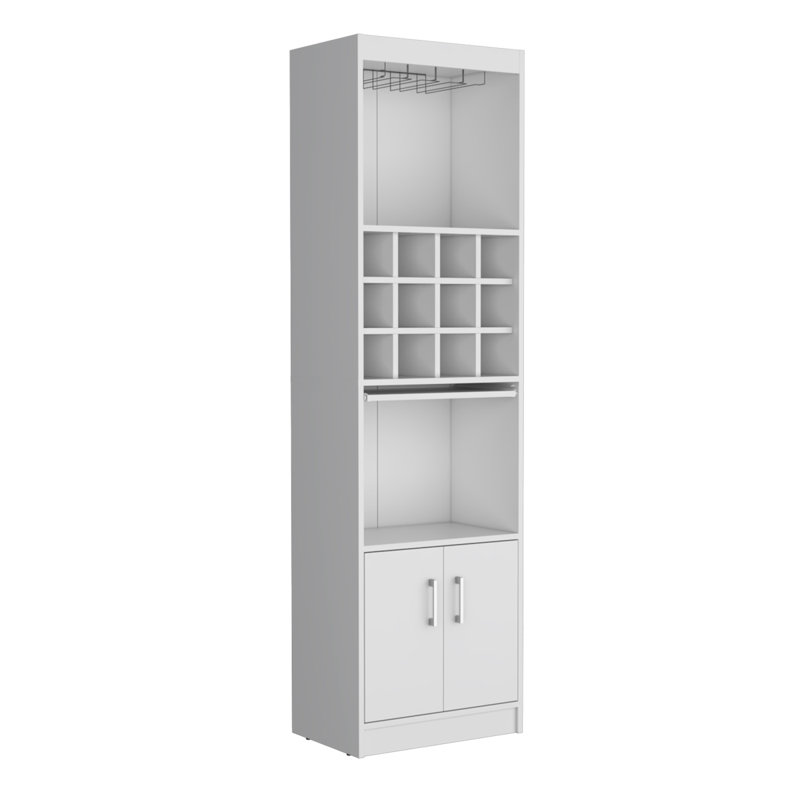 Armoire de bar moderne 71 pouces à 5 niveaux avec porte-verres à vin et porte-verres, White