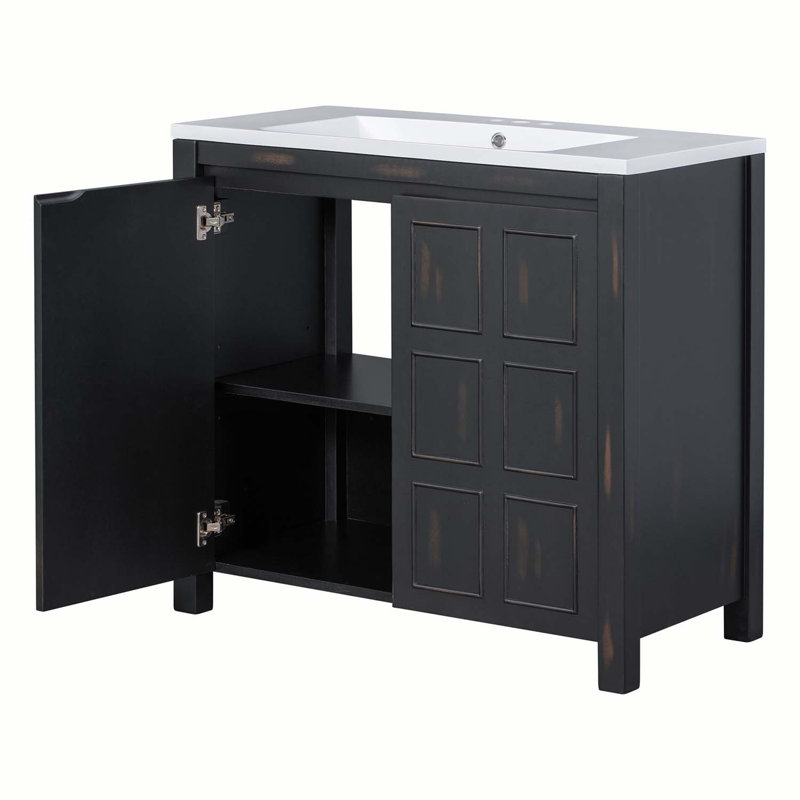 Meuble-lavabo sur pied simple 36 po avec plateau en bois massif Gurs Peace