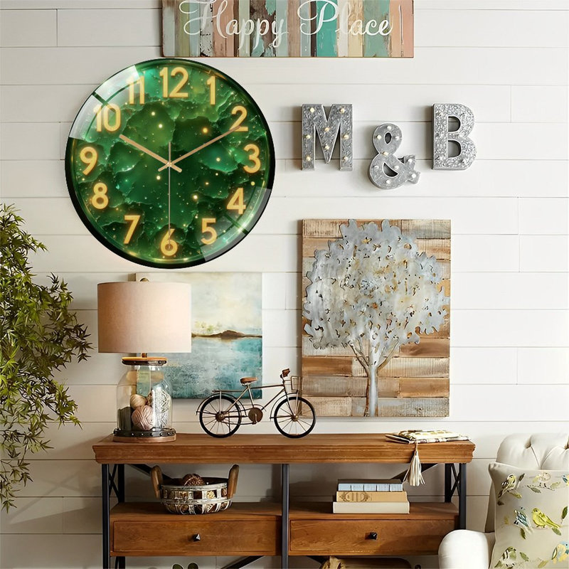 Horloge murale verte en verre 12 po