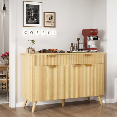 Kitchen Storage Cabinet With Drawers And Doors, Modern Fluted Sideboard Buffet Cabinet With Adjustable Shelves For Living Room