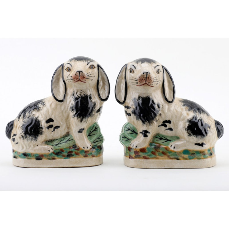 Small Staffordshire Bunny Hares Figurine, Cream/Black, 6.5" H x 6" W x 3" D