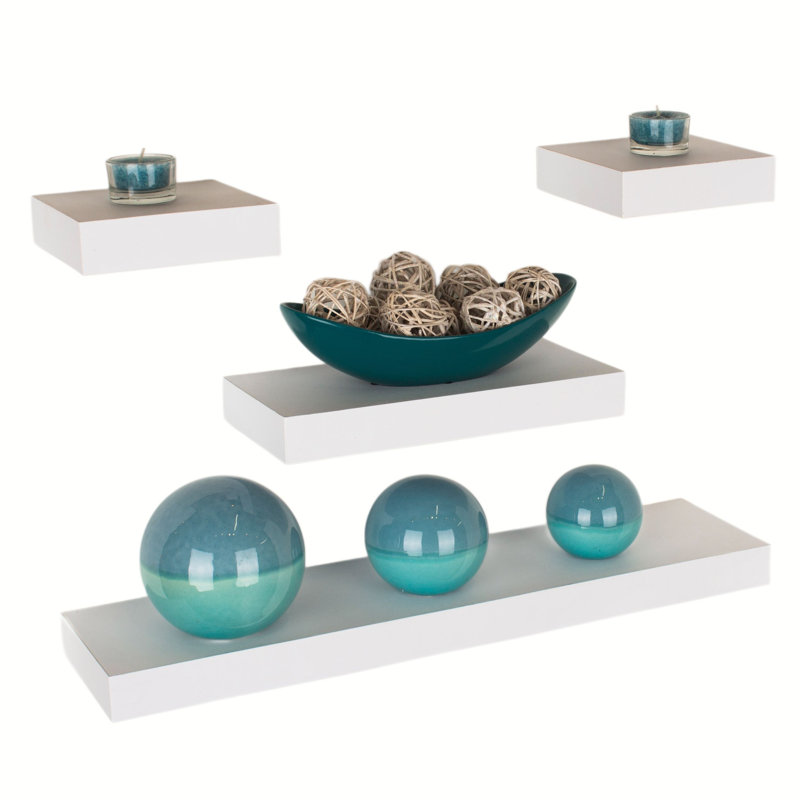 Hudson 4-Piece Floating Wall Shelf Kit, Chunky with Concealed Brackets, White