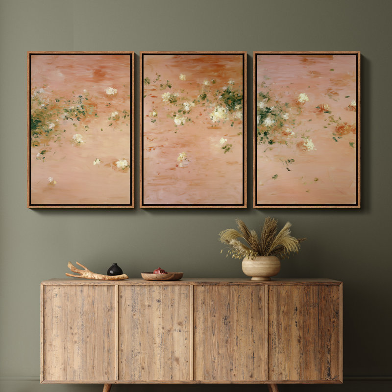 «Soft Peach Floral Field Impressionist Style», impression murale encadrée, Naturel, H 36 po x l 24 po
