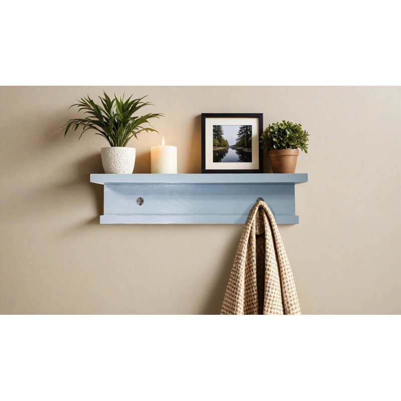 Rayne 3 Piece Oak Shelves With Hooks, 4.75" H x 24" W x 4" D