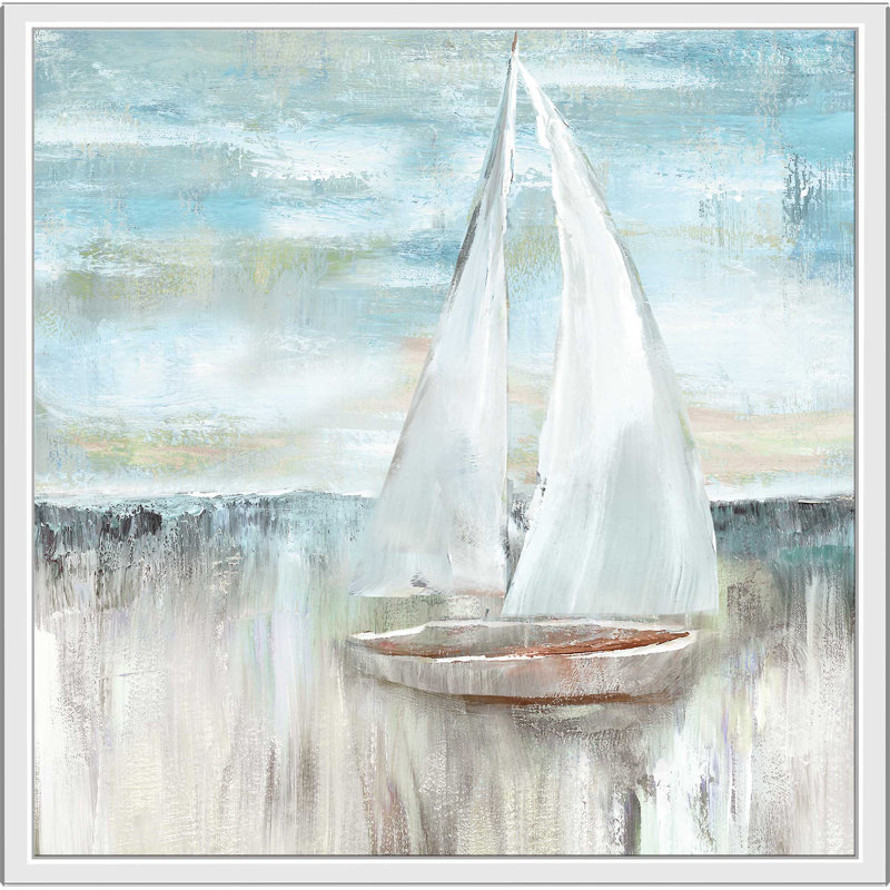 «Soft Sail I», reproduction de peinture acrylique, H 21,5 po x l 21,5 po x P 2 po, Cadre flottant blanc