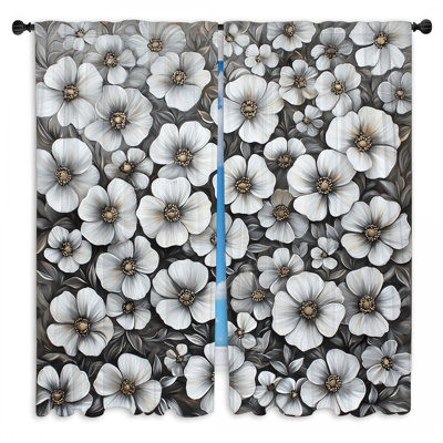 Rideaux de fenêtre à motif floral gris - 2 panneaux