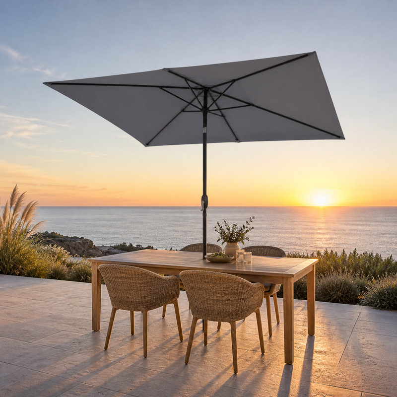 Parasol rectangulaire de terrasse de 6,5 pi x 10 pi avec manivelle et inclinaison, Gris