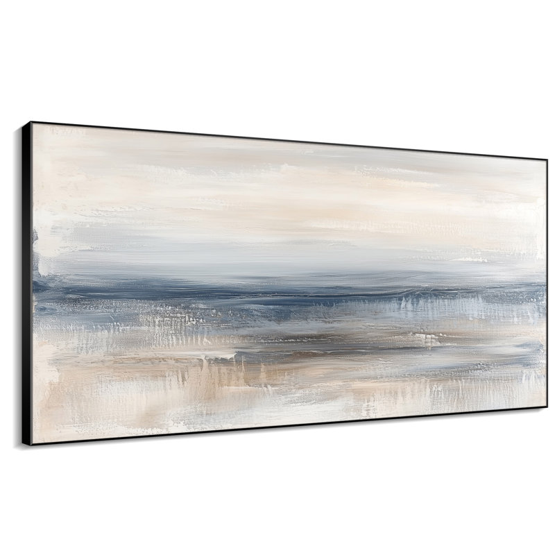 Très grand art mural imprimé sur toile - Bordure horizon côtière douce, scène abstraite décorative pour le salon ou la chambre à coucher - «Assemblage requis du cadre (cadre non fini)»