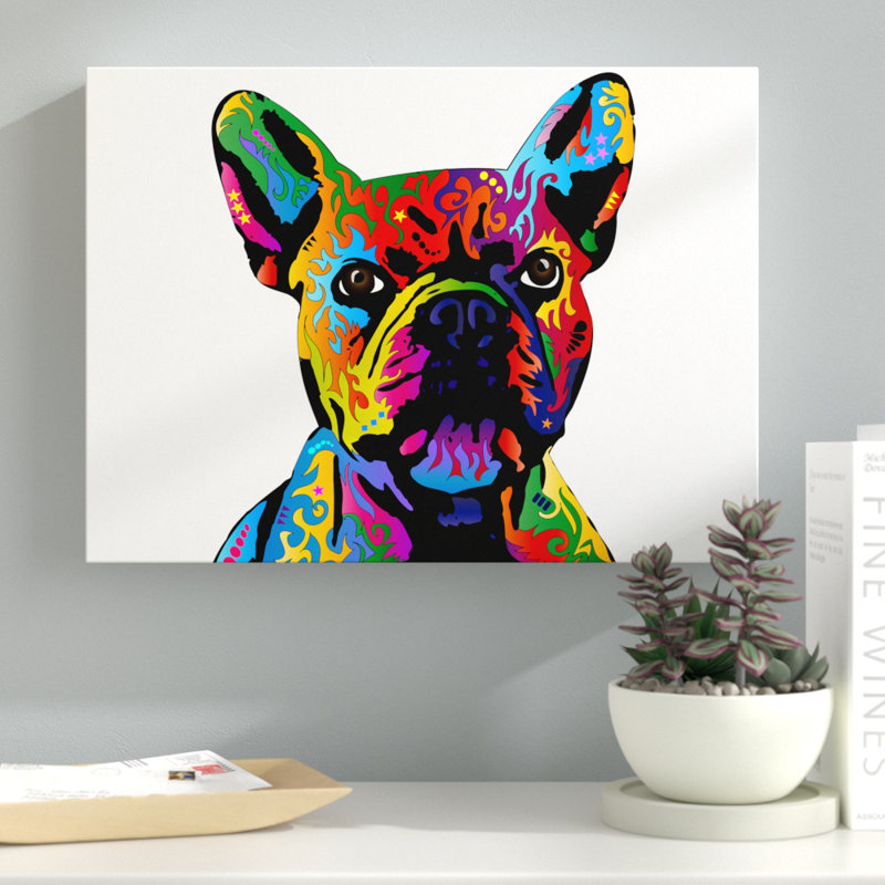 Bouledogue français, impression sur toile tendue, H 35 po x l 47 po x P 2 po