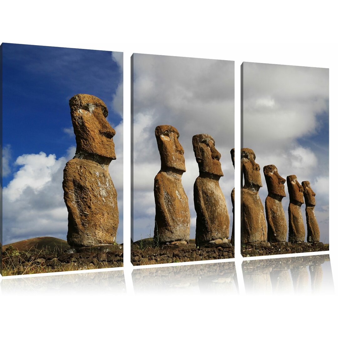 3-tlg. Leinwandbilder-Set „Moai Statuen auf den Osterinseln“, Fotodruck